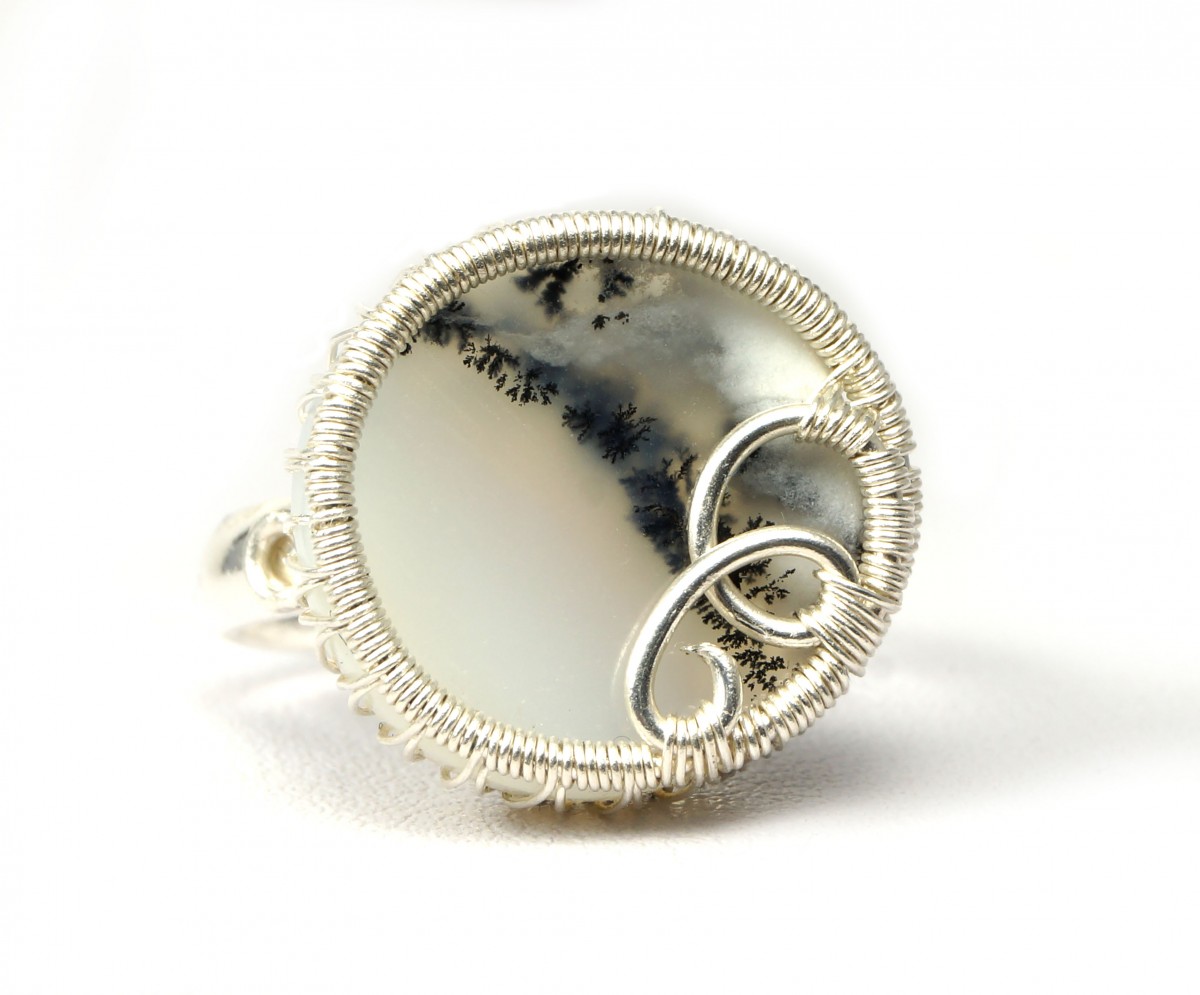 Agat dendrytowy, Srebrny pierścionek z agatem, ręcznie wykonany, prezent dla niej, prezent dla mamy, prezent urodzinowy, regulowany